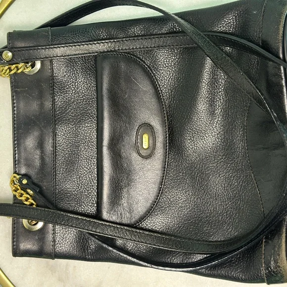 Vintage Bally Pebble Leather Bucket Shoulder Bag Gold Chain Front Flap Pocket - Picture 3 of 8